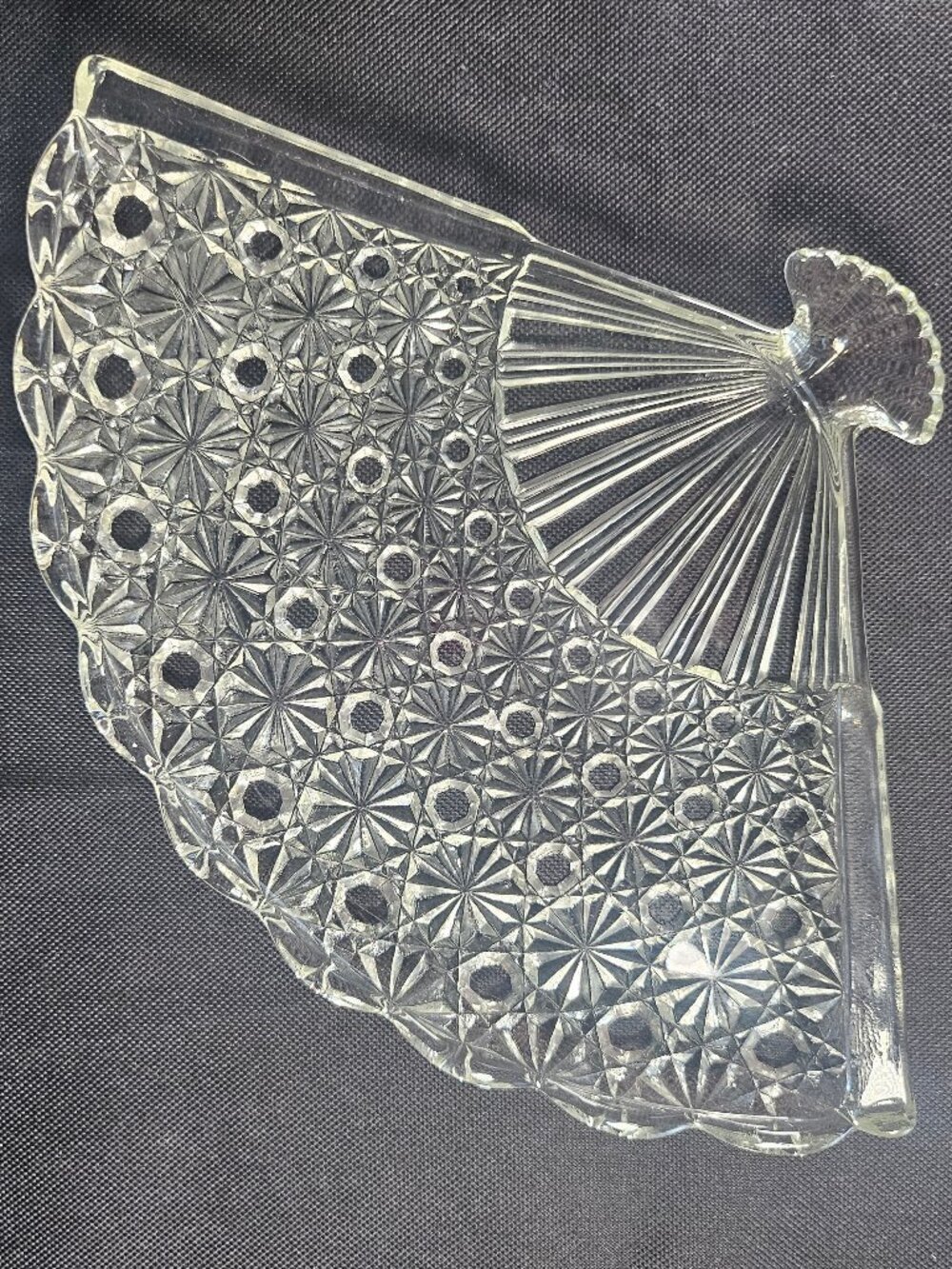 1940s Fenton Daisy And Button Clear Pressed Glass Fan Shaped Dresser Tray